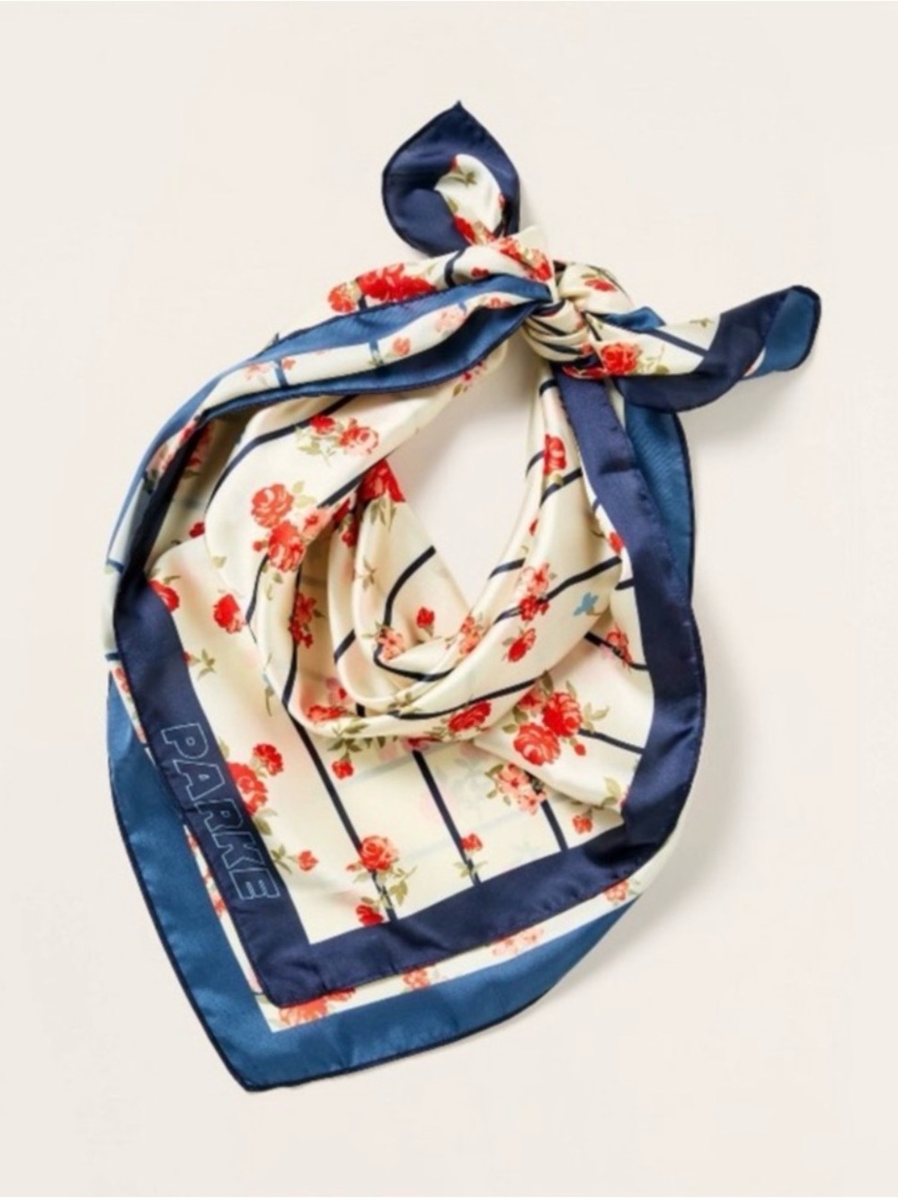 Parker Floral Navy Border Silk Scarf